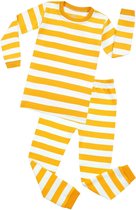 Elowel - Jongen en Meises Gestreepte Pyjama, 2 Delig, 100% Katoen, Comfortabel, Slim fit Broek | 7 Jaar | Yellow and White