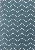 Modern laagpolig vloerkleed Rio - blauw zigzag - 80x250 cm