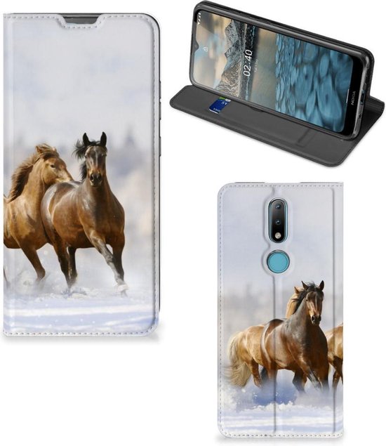 Étui portefeuille portefeuille Nokia 2.4 Smart Cover Case Paarden