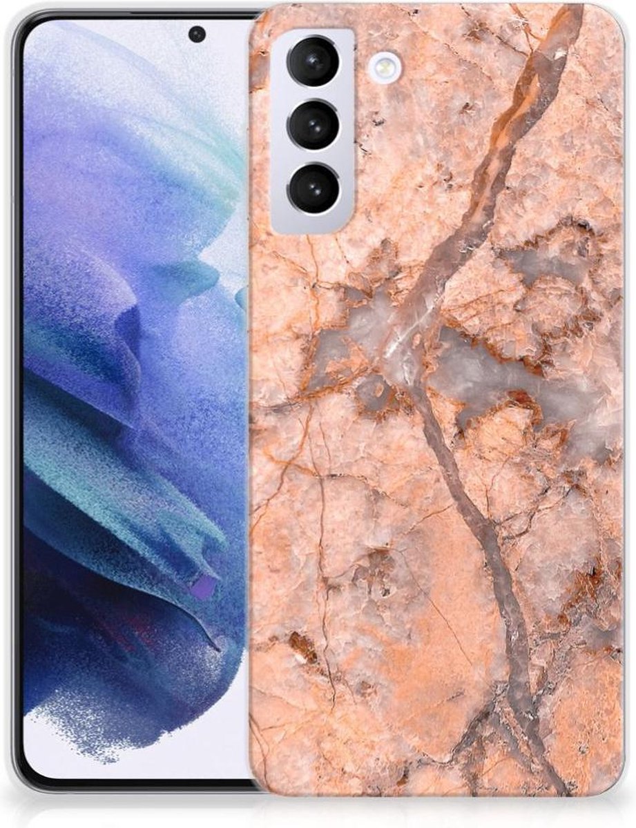 Samsung Galaxy S21 Plus TPU Siliconen Hoesje Marmer Oranje