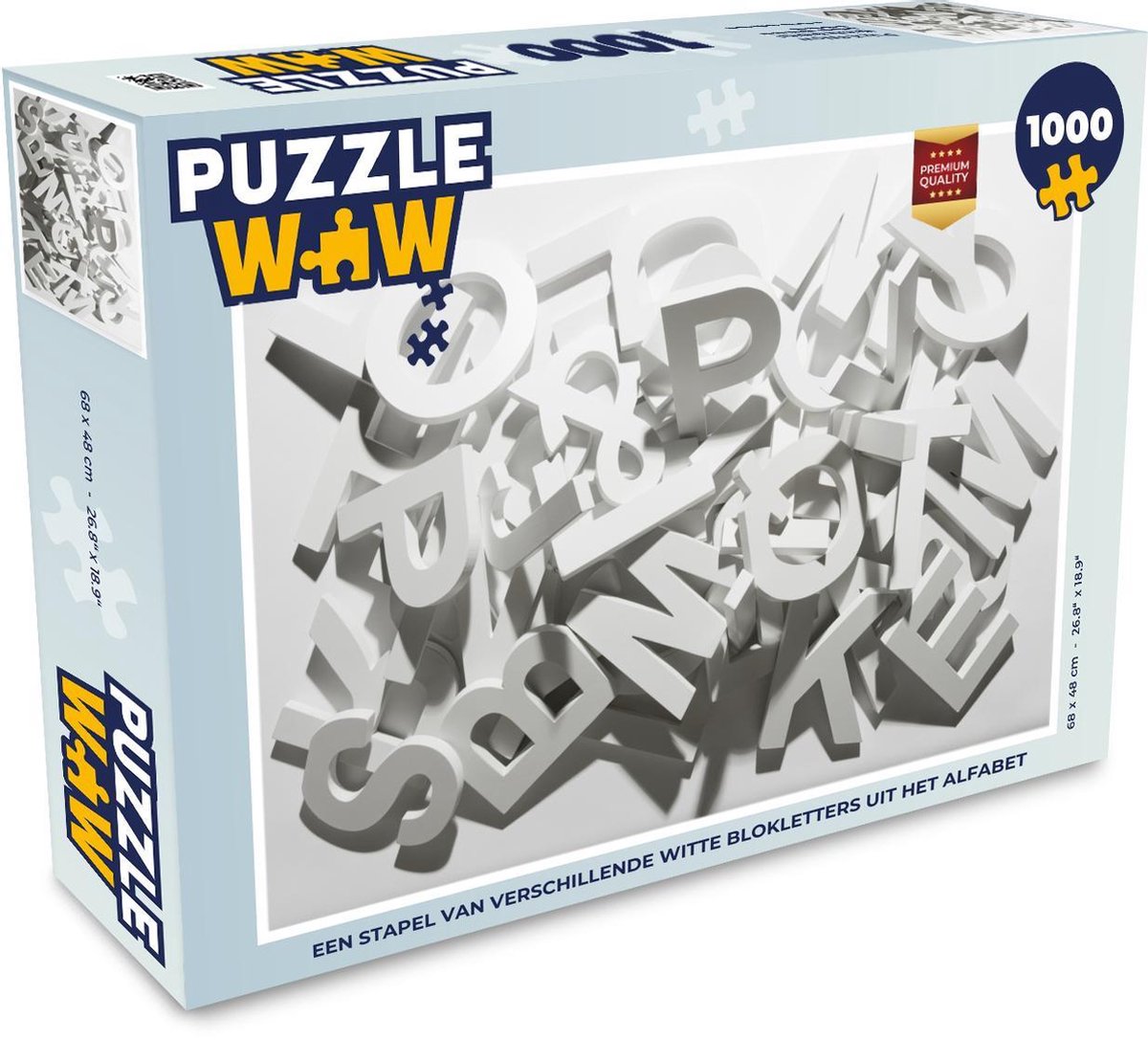 Afbeelding van product Puzzel 1000 stukjes volwassenen Letters 1000 stukjes - Een stapel van verschillende witte blokletters uit het alfabet - PuzzleWow heeft +100000 puzzels