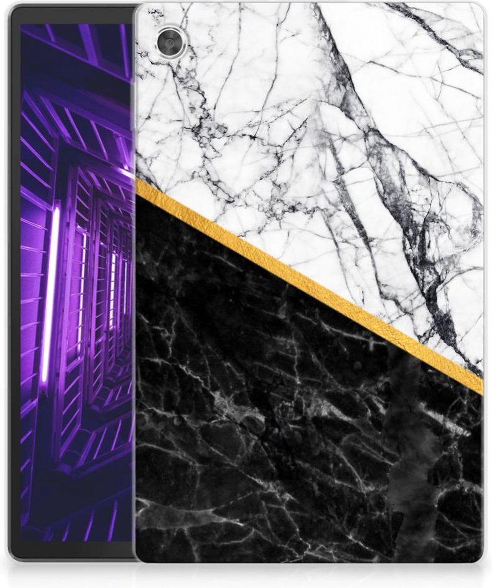Lenovo Tab M10 Plus Tablet Back Cover Marmer Wit Zwart - Origineel Cadeau Man