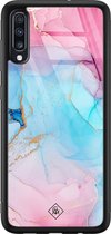 Samsung A50 hoesje glass - Marmer blauw roze | Samsung Galaxy A50 case | Hardcase backcover zwart