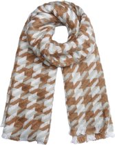 Extra zachte sjaal Houndstooth|Lange shawl|Beige wit