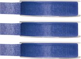 3x Hobby/decoratie kobaltblauwe organza sierlinten 1,5 cm/15 mm x 20 meter - Cadeaulint organzalint/ribbon - Striklint linten