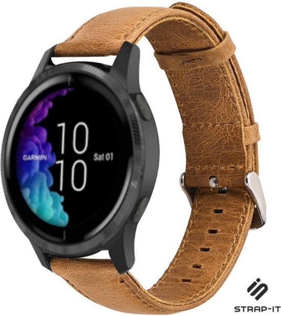 Strap-it Garmin Venu / Garmin Venu SQ leren bandje - bruin | bol.com