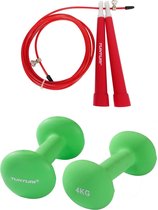 Tunturi - Fitness Set - Neopreen Dumbbellset 2 x 4 kg - Springtouw Rood