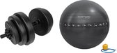 Tunturi - Fitness Set - Vinyl Halterset 15 kg  - Gymball Zwart met Anti Burst 55 cm