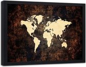 Foto in frame , Wereld op bruine achtergrond , 120x80cm , beige bruin , wanddecoratie