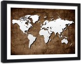 Foto in frame , Wereld op donkere plank , 120x80cm , beige bruin , wanddecoratie