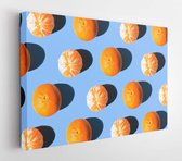 Fruit pattern mandarins isolated on blue or mint background, top view - Modern Art Canvas - Horizontal - 1569425299 - 115*75 Horizontal