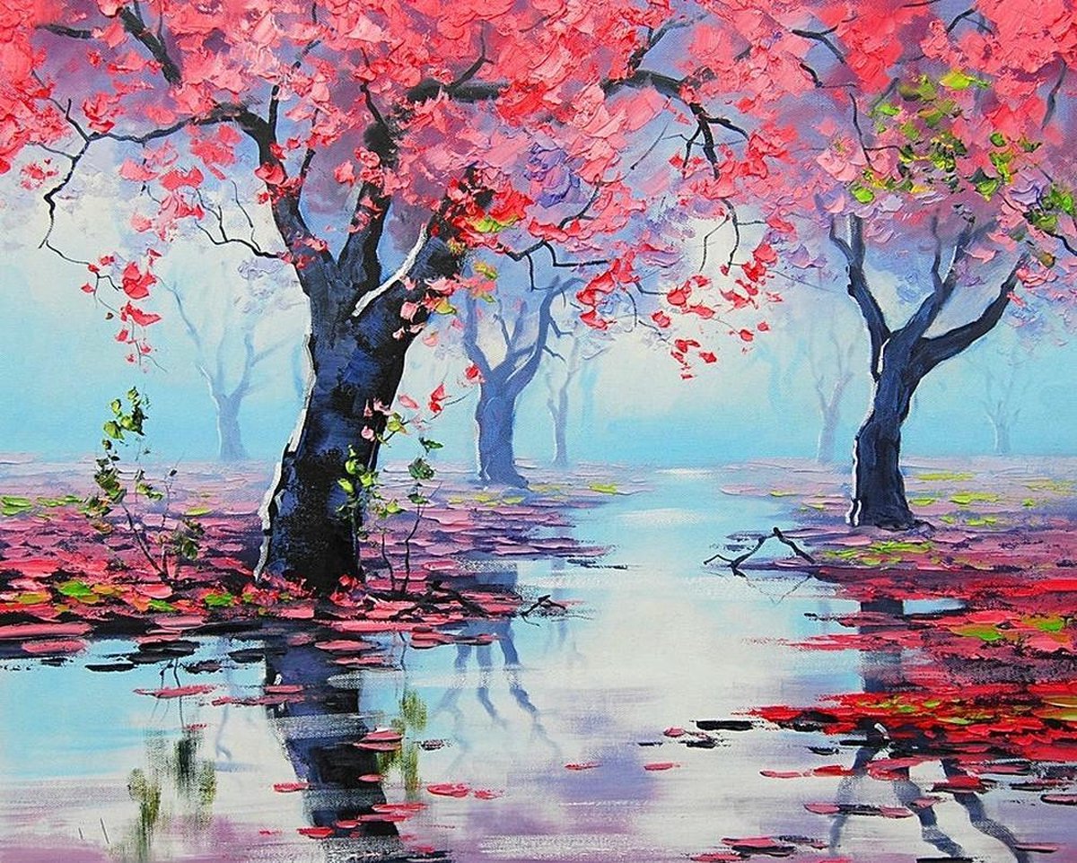 Dielay Diamond Painting Pakket Mistig Bos 40x30 cm Complete Set Volledige Bedekking Ronde Steentjes