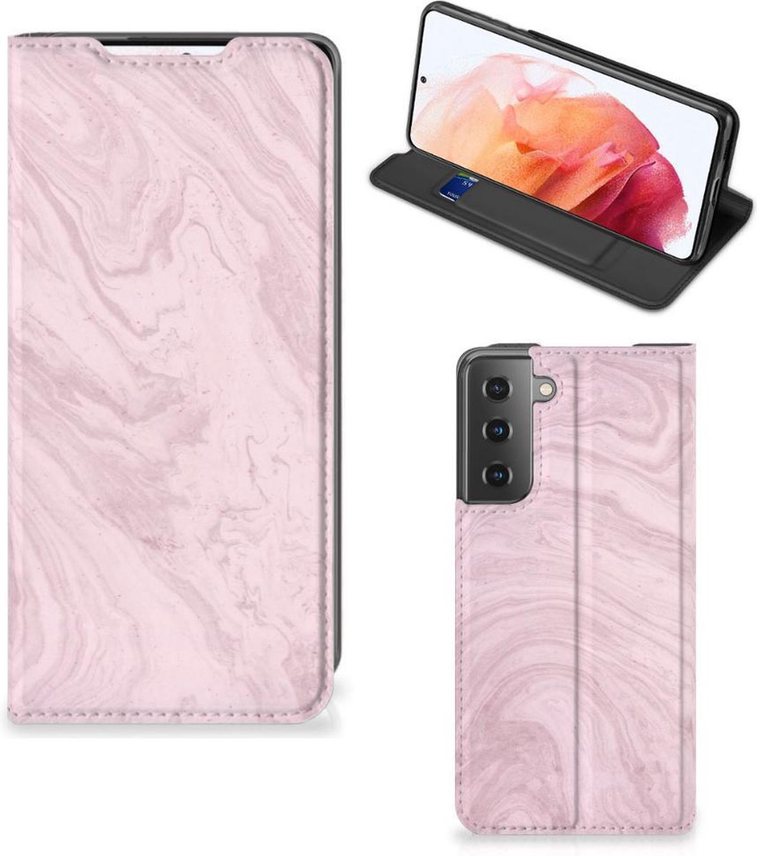 Samsung Galaxy S21 Standcase Marble Pink - Origineel Cadeau Vriendin