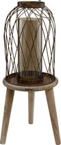 PTMD Nox black iron lantern on wooden stand