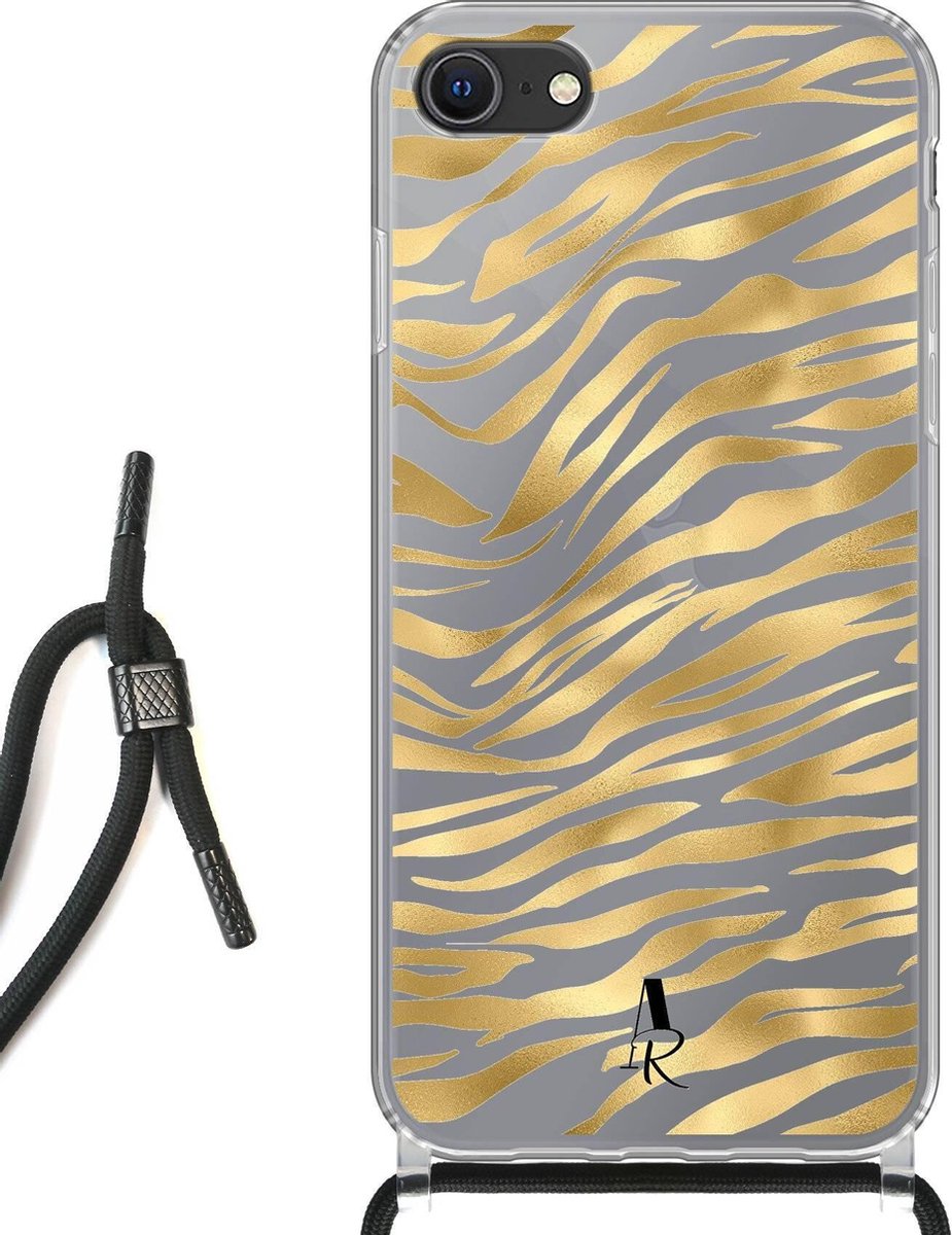 iPhone 7 hoesje met koord - Zebraprint Goud