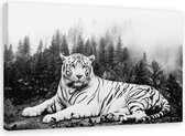 Schilderij Siberische tijger in bos, 2 maten, zwart-wit (wanddecoratie)