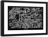 Foto in frame , Plattegrond Praag , 120x80cm , Zwart wit , wanddecoratie