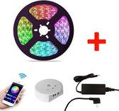 Smart RGB LED Strip Set - 5 Meter - 14.4 Watt/meter - Met Adapter & Wifi Controller