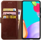 Rosso Element Book Case Wallet Hoesje Geschikt voor Samsung Galaxy A52 / A52S | Portemonnee | 3 Pasjes | Magneetsluiting | Stand Functie | Bruin