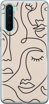 Leuke Telefoonhoesjes - Hoesje geschikt voor OnePlus Nord - Abstract gezicht lijnen - Soft Case - TPU - Print / Illustratie - Beige