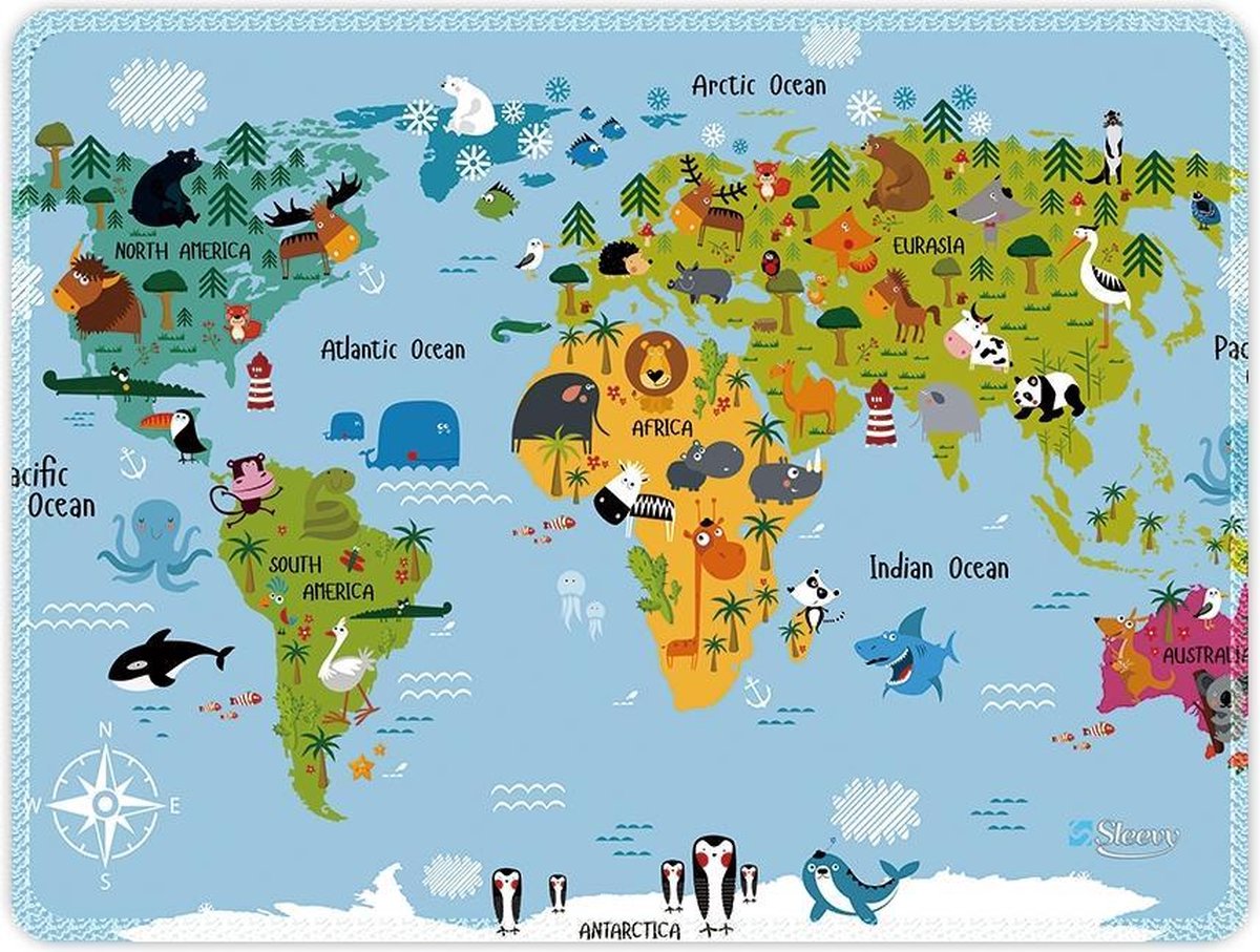 Muismat wereldkaart dieren - Sleevy - mousepad - Collectie 100+ designs