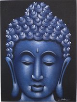 Boeddha Schilderij - Blauwe Zand afwerking - 80x60cm