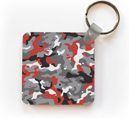 Porte-clés Camouflé - Motif camouflage avec accents rouges Porte-clés plastique - Porte-clés carré avec photo