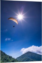 Acrylglas - Paragliden bij Zonnetje boven Bergen - 80x120cm Foto op Acrylglas (Wanddecoratie op Acrylglas)
