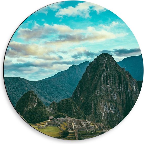 Dibond Wandcirkel - Berg Huayna Picchu - Peru - 50x50cm Foto op Aluminium Wandcirkel (met ophangsysteem)