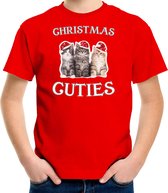 Kitten Kerstshirt / Kerst t-shirt Christmas cuties rood voor kinderen - Kerstkleding / Christmas outfit M (116-134)