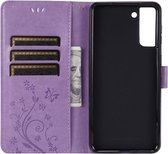 Samsung Galaxy S21 Plus Hoesje Wallet Case met Vlinder Print Paars