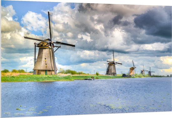 Forex - Nederlandse Molens aan het Water - 150x100cm Foto op Forex