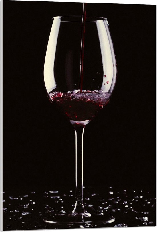 Acrylglas - Rode Wijn in Glas - 60x90cm Foto op Acrylglas (Wanddecoratie op Acrylglas)
