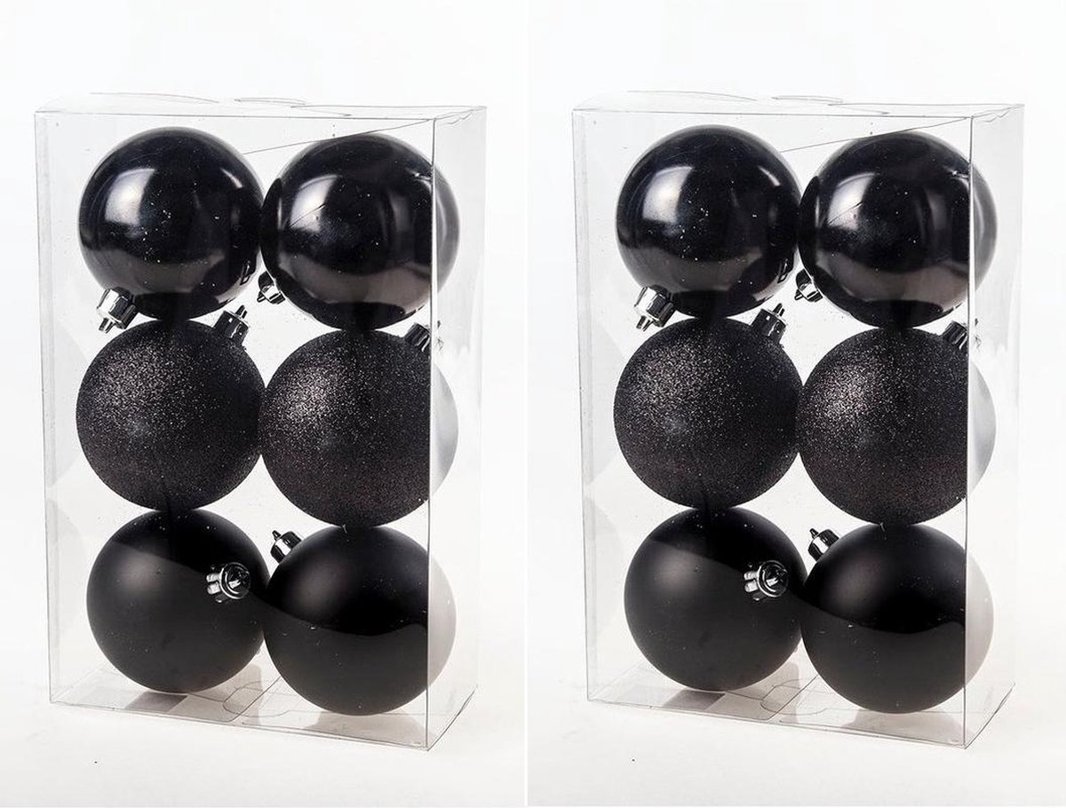 36x Zwarte kunststof kerstballen 8 cm - Mat/glans/glitter - Onbreekbare plastic kerstballen - Kerstboomversiering zwart