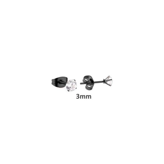 Aramat jewels ® - Zweerknopjes- oorbellen-zwart-zirkonia-chirurgisch staal-3mm