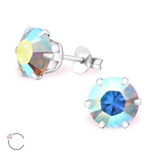 Aramat jewels ® - 925 sterling zilveren oorbellen 8mm swarovski elements kristal multicolor