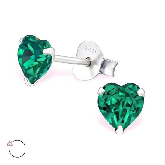Aramat jewels ® - Oorbellen hart swarovski elements kristal 925 zilver  groen 5mm | bol
