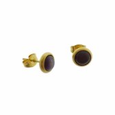 Aramat jewels ® - Oorbellen zweerknopjes paars cats eye goudkleurig chirurgisch staal 8mm