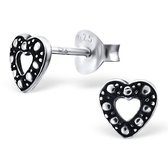Aramat jewels ® - Zilveren oorbellen hart geoxideerd dames kinderen 6mm