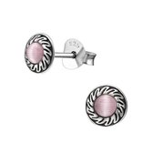 Aramat jewels ® - Ronde zilveren kinder oorbellen cat eye roze 925 zilver 6mm