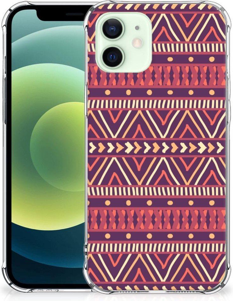 iPhone 12 Mini Doorzichtige Silicone Hoesje Aztec Paars