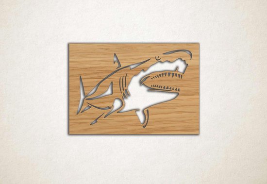 Wanddecoratie - Wandpaneel haai - M - 60x88cm - Eiken - muurdecoratie - Line Art