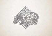 Line Art - Nijlpaard met achtergrond - S - 45x51cm - EssenhoutWit - geometrische wanddecoratie