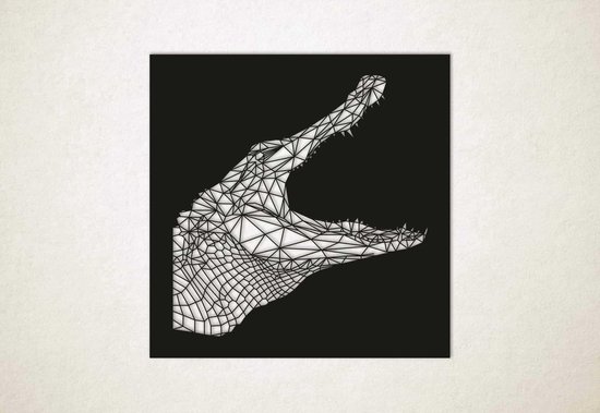 Line Art - Krokodil vierkant - S - 45x45cm - Zwart - geometrische wanddecoratie