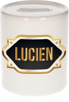 Lucien naam cadeau spaarpot met gouden embleem - kado verjaardag/ vaderdag/ pensioen/ geslaagd/ bedankt