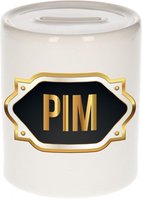 Pim naam cadeau spaarpot met gouden embleem - kado verjaardag/ vaderdag/ pensioen/ geslaagd/ bedankt