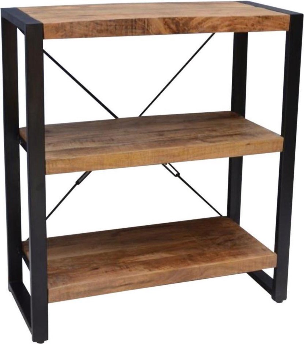 Mangohouten Boekenkast Britt 90 cm Mahom Industrieel - Vitrinekast van Mangohout & Metaal - Industriële Buffetkast