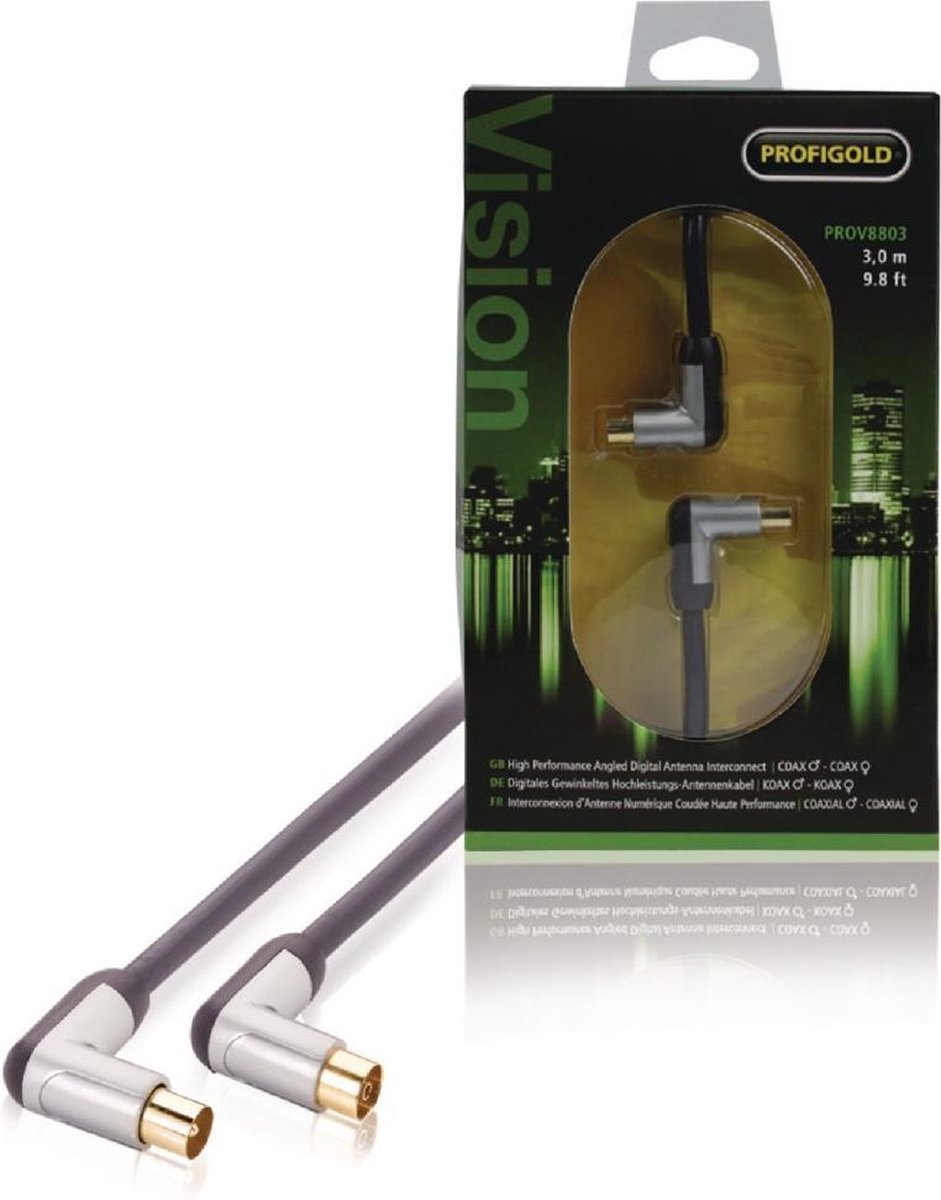 Profigold Prov8803 Coaxkabel Male Gehoekt - Female Gehoekt 3,00 M Zwart