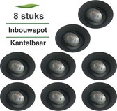 8 Stuks Lybardo Inbouwspot LED - Inbouw armatuur Monti - Kantelbaar - Rond - Zand Zwart