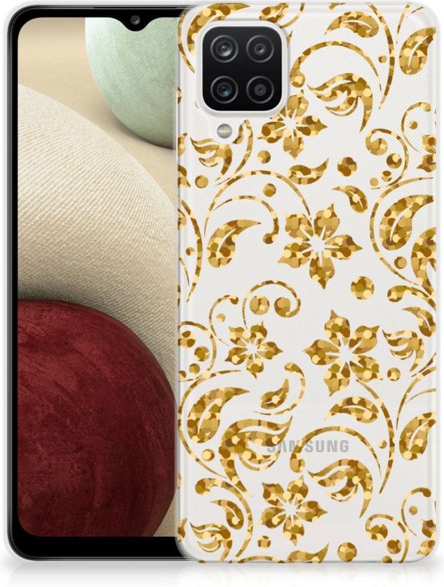 Samsung Galaxy A12 TPU Case Gouden Bloemen
